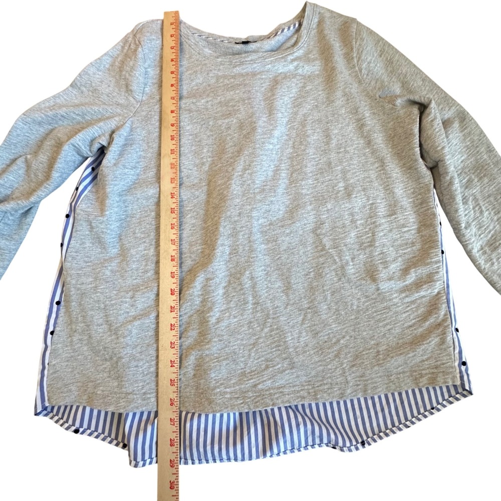 Talbots Plus Top Women's 1X Gray Knit Mixed Media Striped Polka Dot Accent - Picture 4 of 10